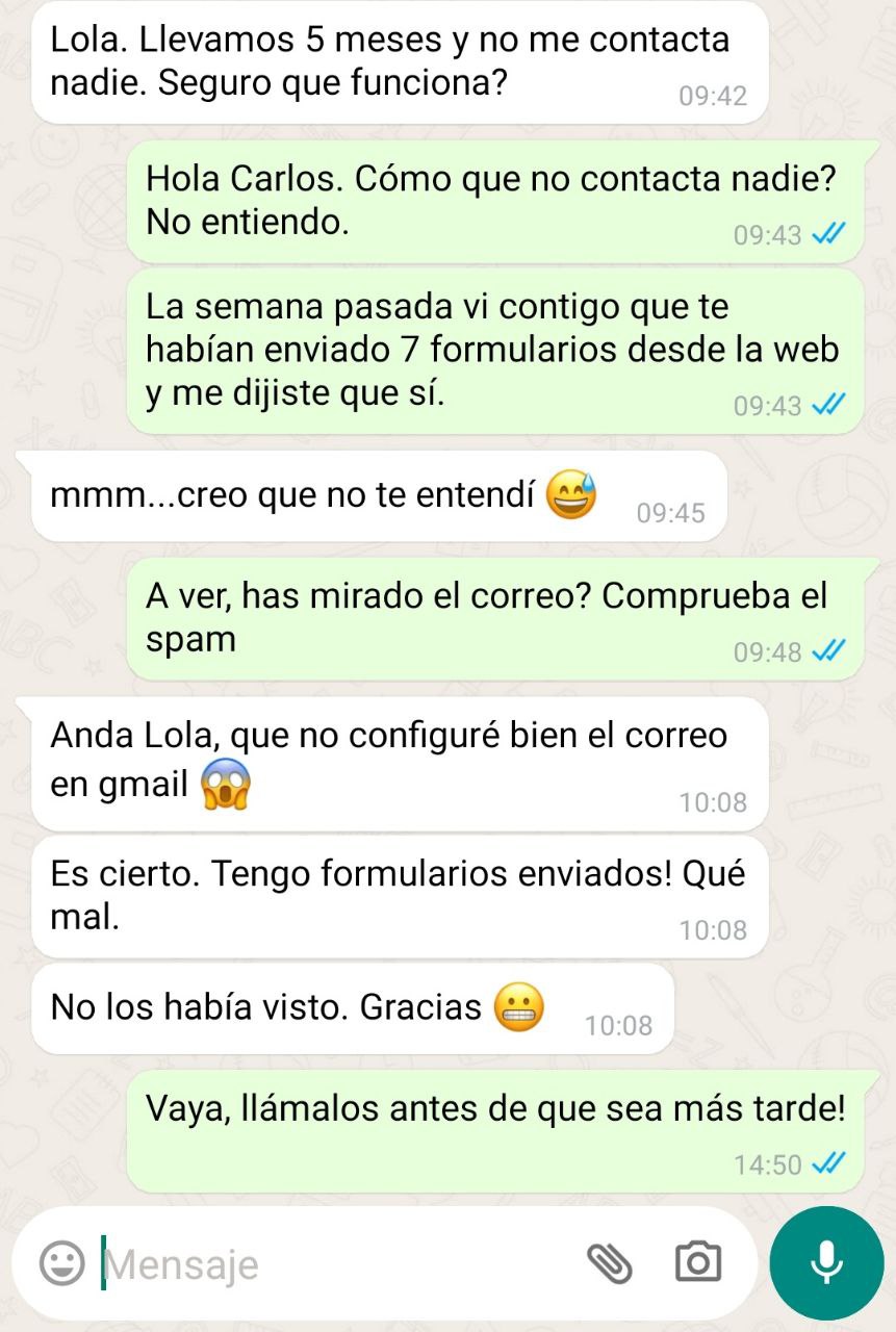 Mensaje de un cliente contando los resultados tras trabajar la captación de pacientes (4)